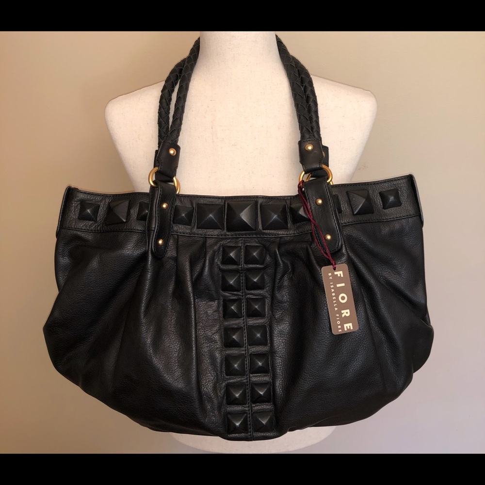 Fiore by Isabell Fiore Black Leather Pyramid Tote